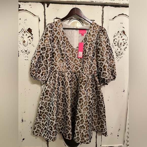 SOLD.  NWT Lilly Pulitzer Calyssa Dress Gold Metallic Leopard Jacquard | 12 - Picture 3 of 12